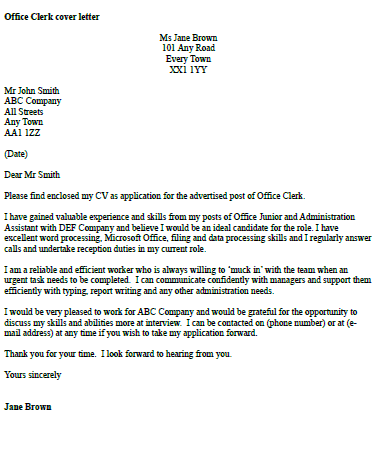 Office Clerk Cover Letter Example - icover.org.uk (378 x 460 Pixel)